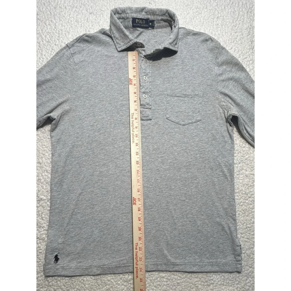 Polo Ralph Lauren Men Shirt Size M Gray Heather Long Sleeve Cotton Polo Top